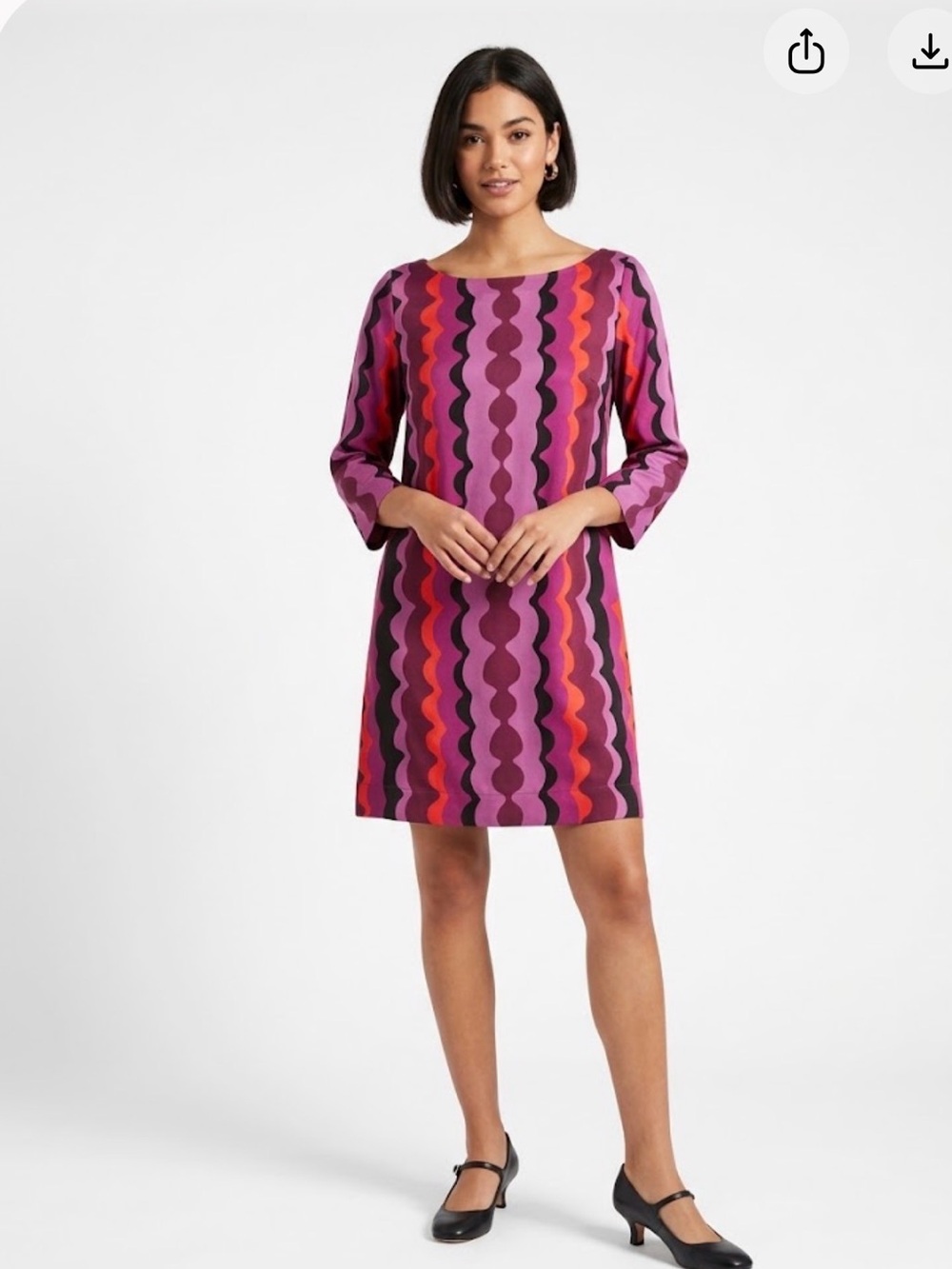 Lesley Evers Medium Wavy Stripe Shift Dress Pink Purple Orange Mod Retro